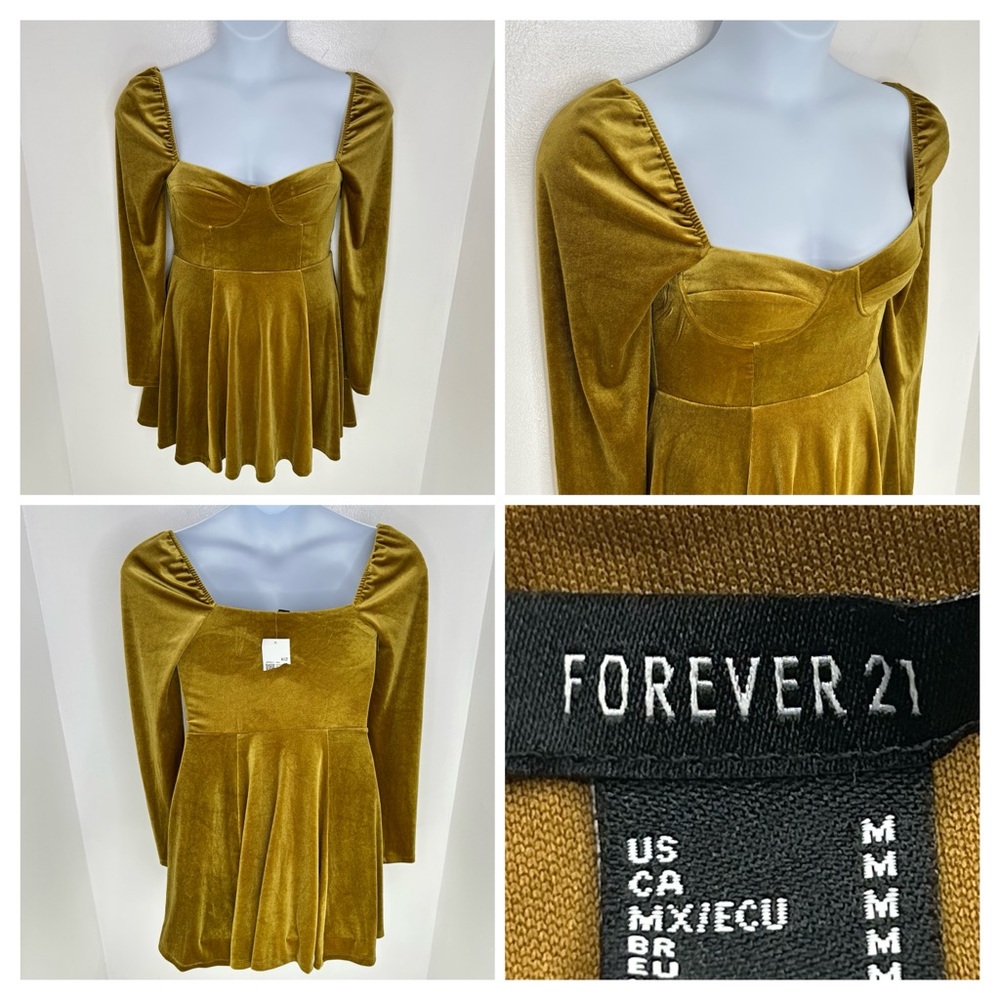 Forever 21 NWT Velvet Sweetheart Dress Size Medium Gold Babydoll Whimsigoth